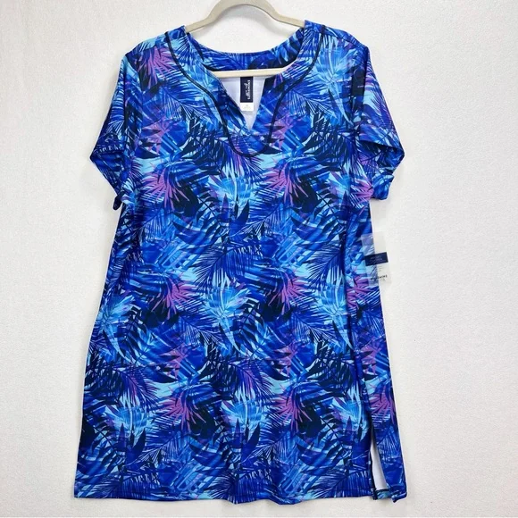 Swimsuits For All Longer Length Short-Sleeve Swim Tunic Size 22 Tropical Palm - Picture 2 of 10